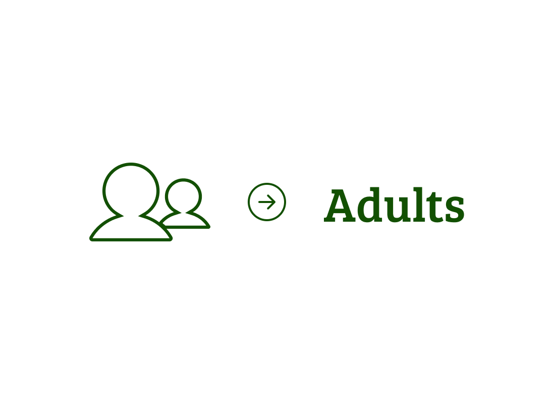 An icon representing two users, then an arrow pointing to the word "adults".